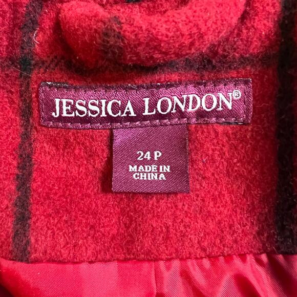 Jessica London Peacoat Women 24 Petite Red Check Wool Blend Double Breasted Coat - Picture 10 of 10